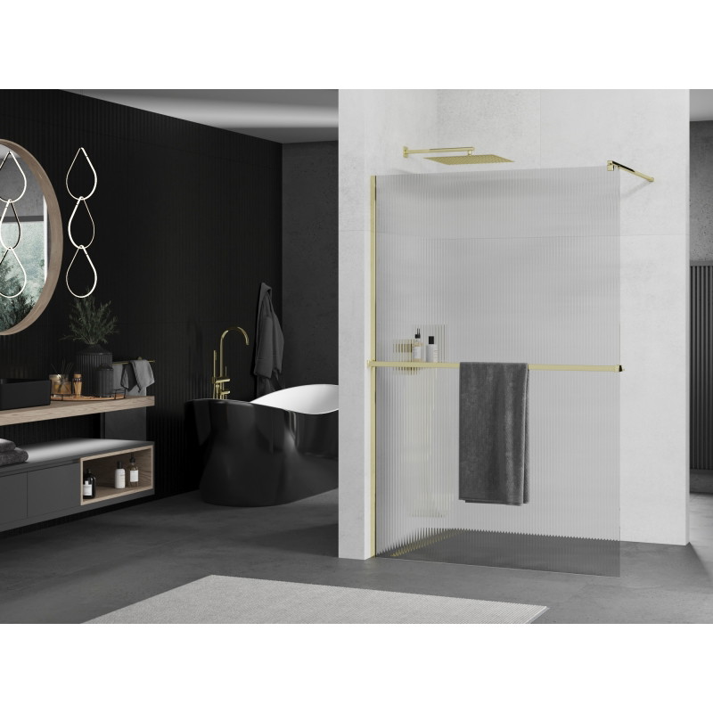 Mexen Kioto+ shower wall with shelf Walk-in 130 x 200 cm, stripes, gold - 800-130-121-50-09