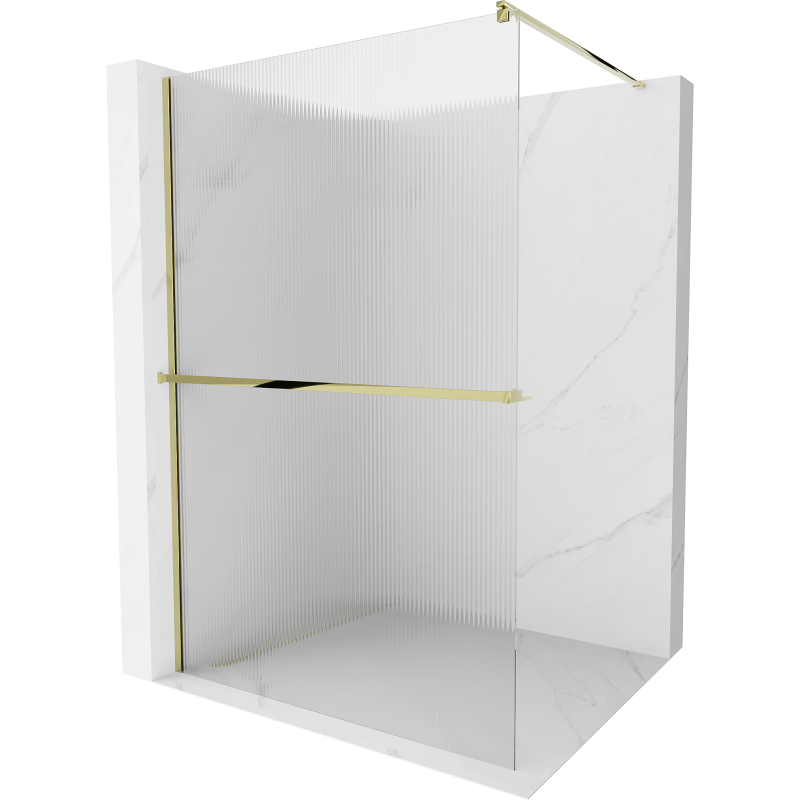 Mexen Kioto+ shower screen with a shelf and rail 140 x 200 cm, ribbed 8 mm, gold - 800-140-121-50-09