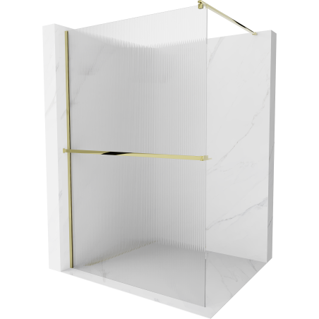 Mexen Kioto+ shower screen with a shelf and rail 140 x 200 cm, ribbed 8 mm, gold - 800-140-121-50-09