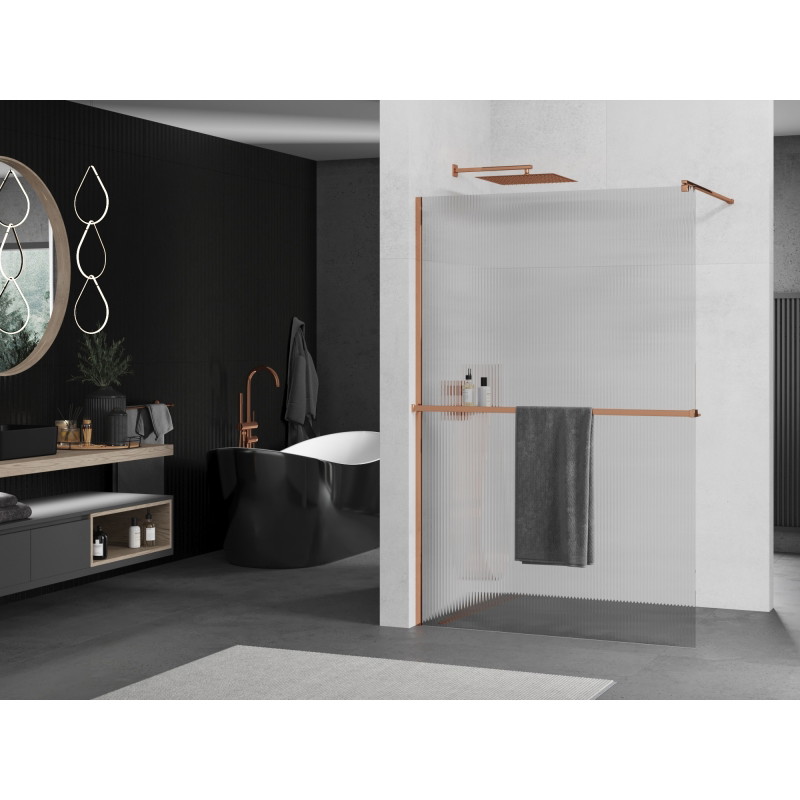 Mexen Kioto+ Walk-in Shower Wall with Shelf 80 x 200 cm, Stripes, Rose Gold - 800-080-121-60-09