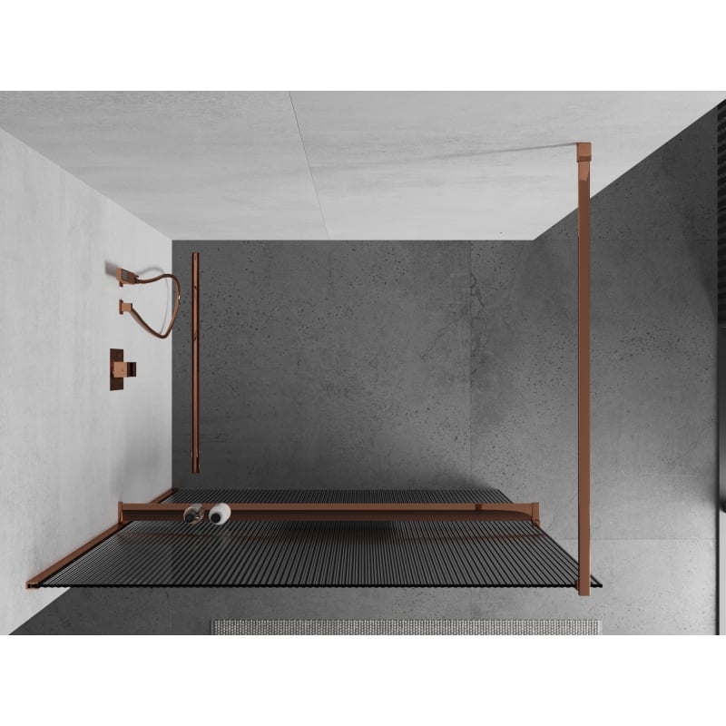 Mexen Kioto+ shower wall with shelf Walk-in 90 x 200 cm, stripes, rose gold - 800-090-121-60-09