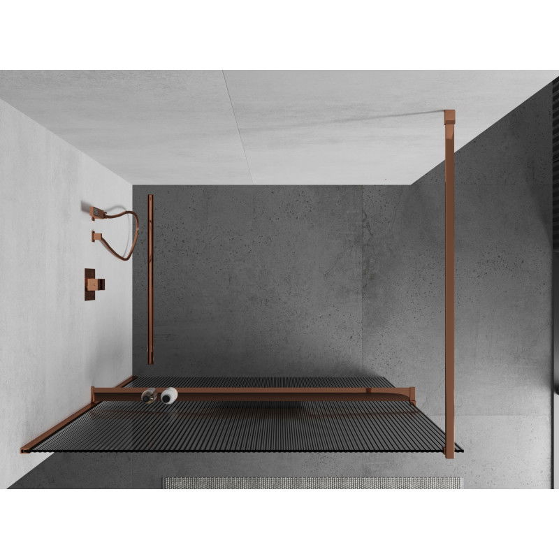 Mexen Kioto+ Walk-in Shower Wall with Shelf 90 x 200 cm, Stripes, Rose Gold - 800-090-121-60-09