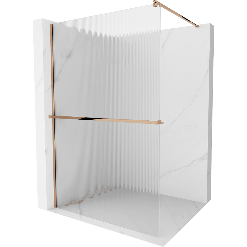 Mexen Kioto+ shower wall with Walk-in shelf 110 x 200 cm, stripes, rose gold - 800-110-121-60-09