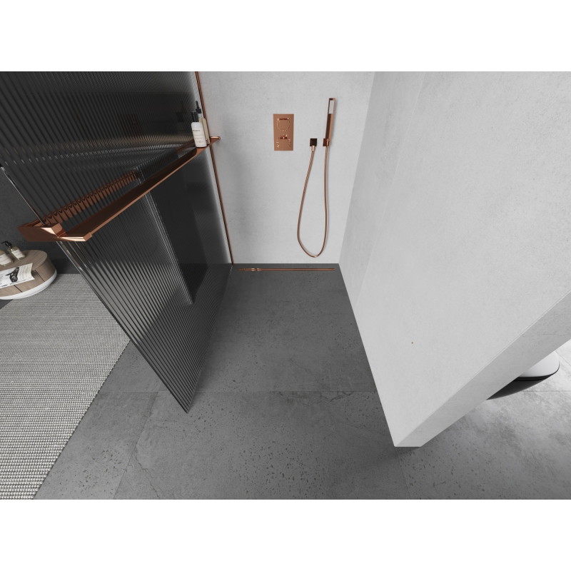 Mexen Kioto+ walk-in shower wall with shelf 110 x 200 cm, stripes, rose gold - 800-110-121-60-09