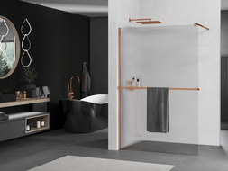 Mexen Kioto+ shower screen with a shelf and rail 130 x 200 cm, ribbed 8 mm, Rose gold - 800-130-121-60-09