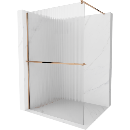 Mexen Kioto+ shower screen with Walk-in shelf 140 x 200 cm, stripes, rose gold - 800-140-121-60-09