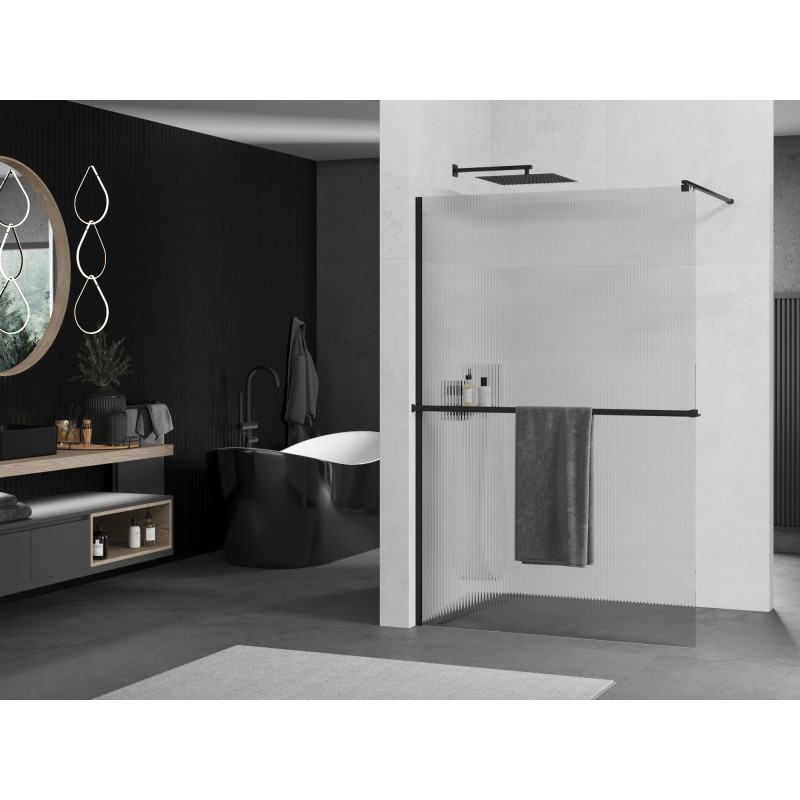 Mexen Kioto+ shower wall with shelf Walk-in 80 x 200 cm, stripes, black - 800-080-121-70-09
