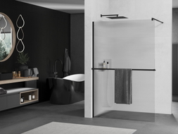 Mexen Kioto+ shower wall with shelf Walk-in 90 x 200 cm, stripes, black - 800-090-121-70-09