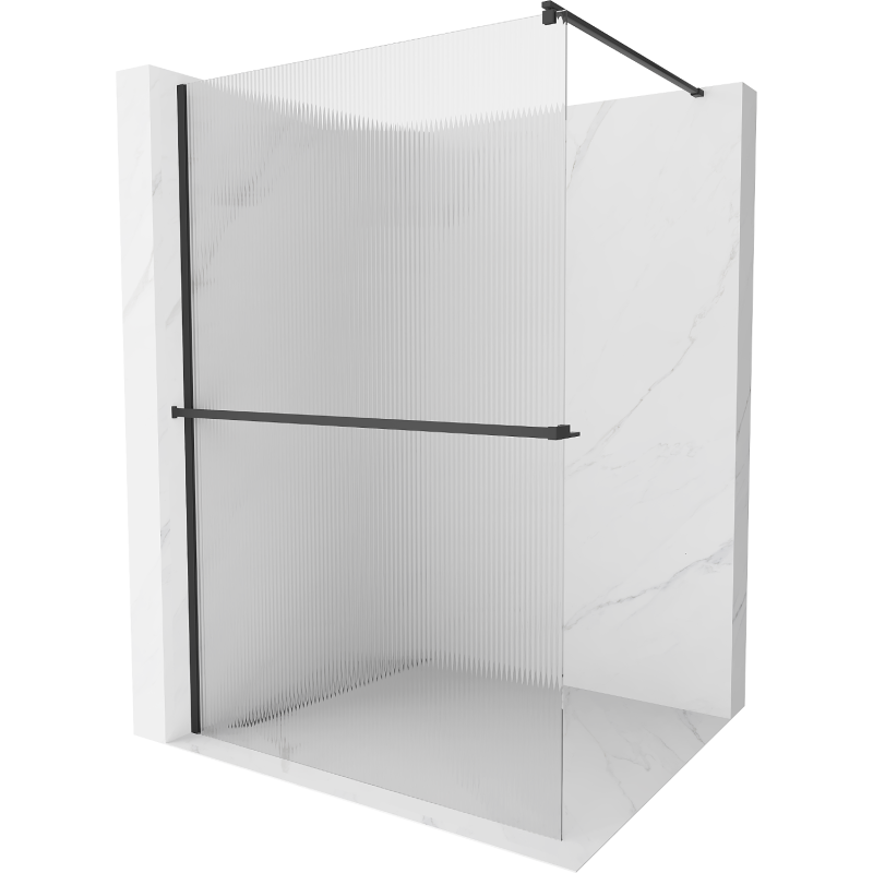 Mexen Kioto+ Shower Wall with Shelf Walk-in 110 x 200 cm, Striped, Black - 800-110-121-70-09