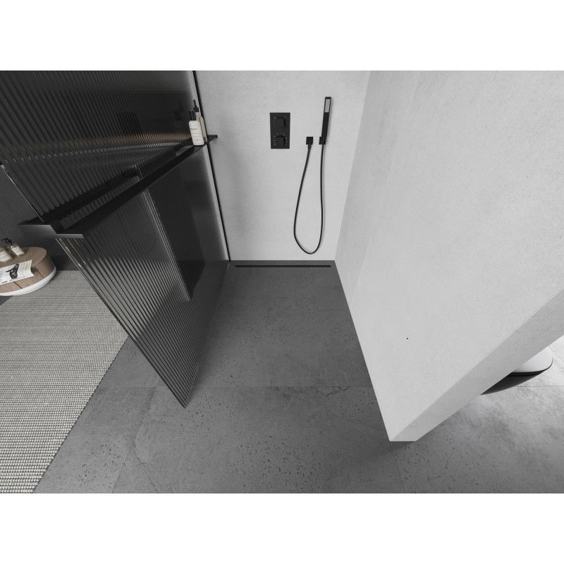 Mexen Kioto+ shower wall with shelf Walk-in 120 x 200 cm, stripes, black - 800-120-121-70-09