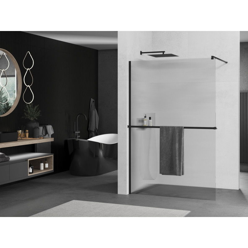 Mexen Kioto+ shower wall with shelf Walk-in 120 x 200 cm, stripes, black - 800-120-121-70-09