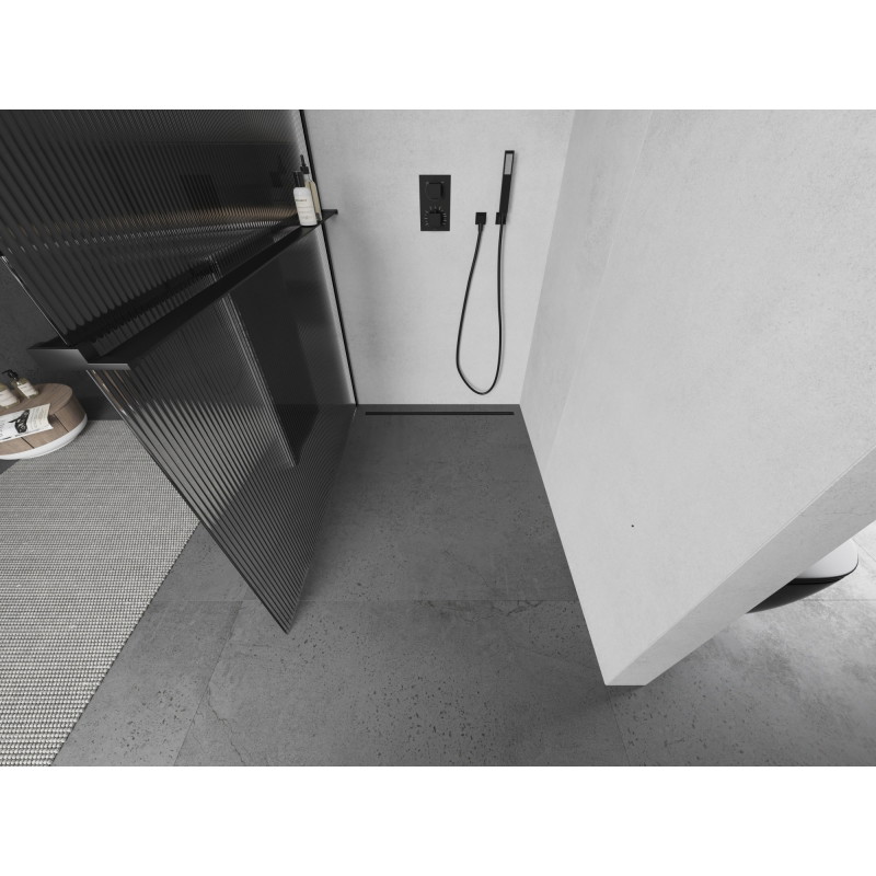 Mexen Kioto+ shower panel with shelf Walk-in 130 x 200 cm, stripes, black - 800-130-121-70-09