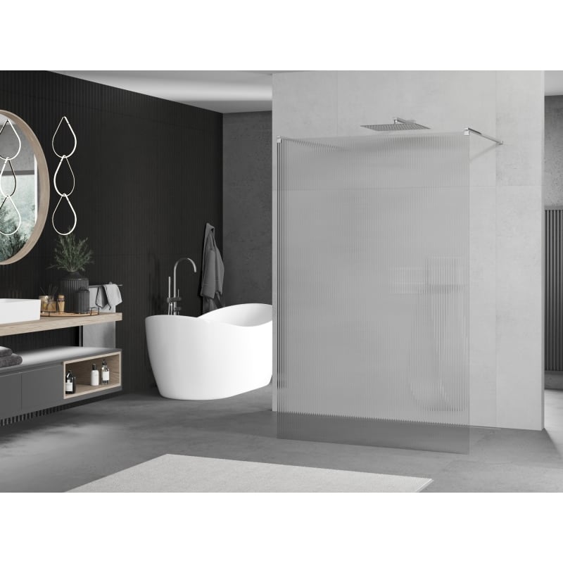 Mexen Kioto freestanding shower wall 100 x 200 cm, stripes 8 mm, chrome - 800-100-002-01-09