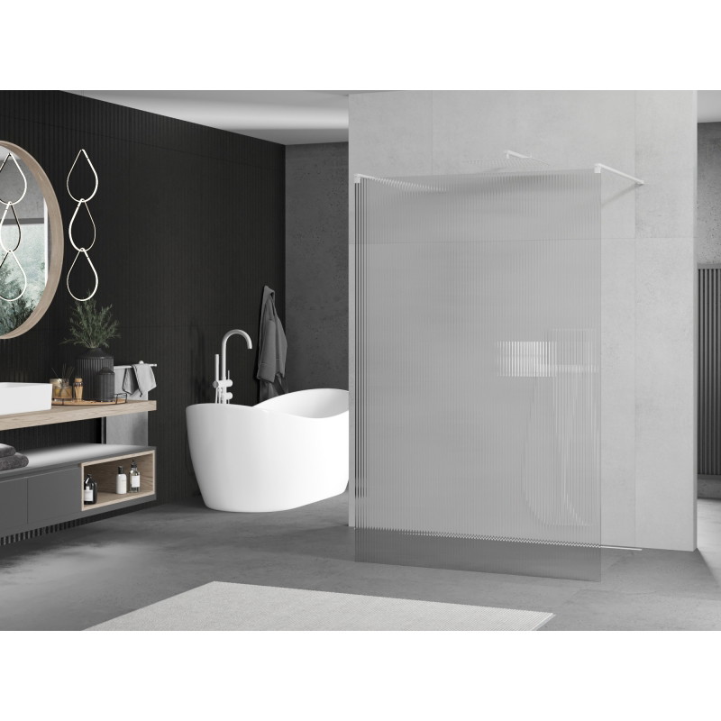 Mexen Kioto freestanding shower wall 100 x 200 cm, stripes 8 mm, white - 800-100-002-20-09