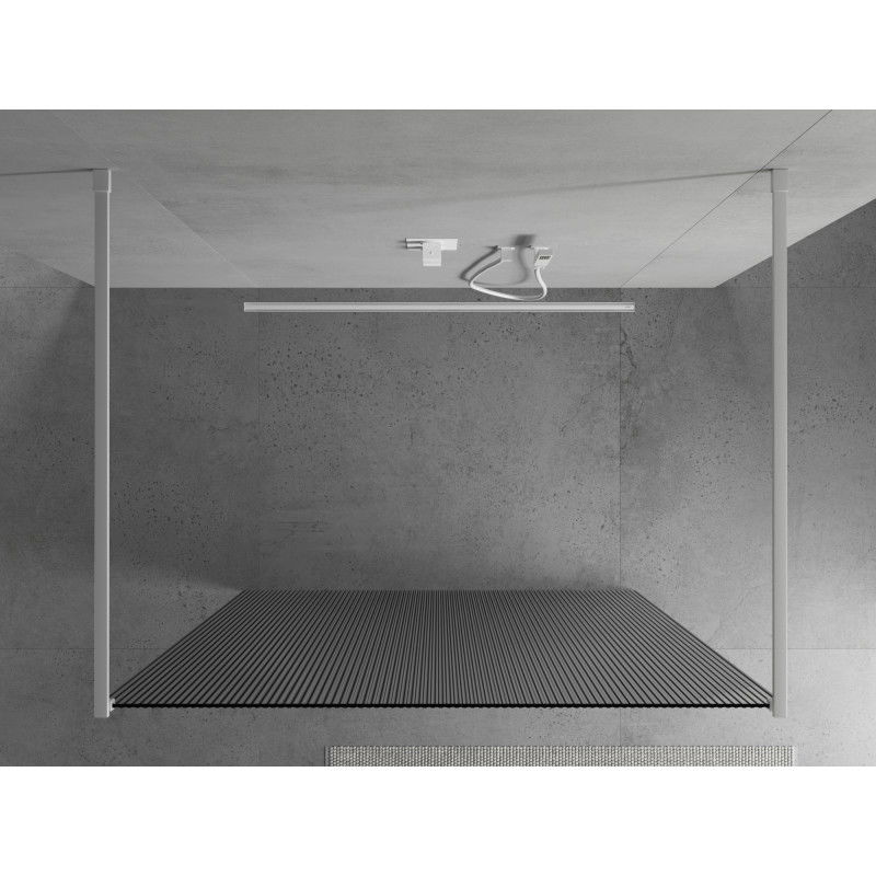 Mexen Kioto freestanding shower wall 110 x 200 cm, stripes 8 mm, white - 800-110-002-20-09