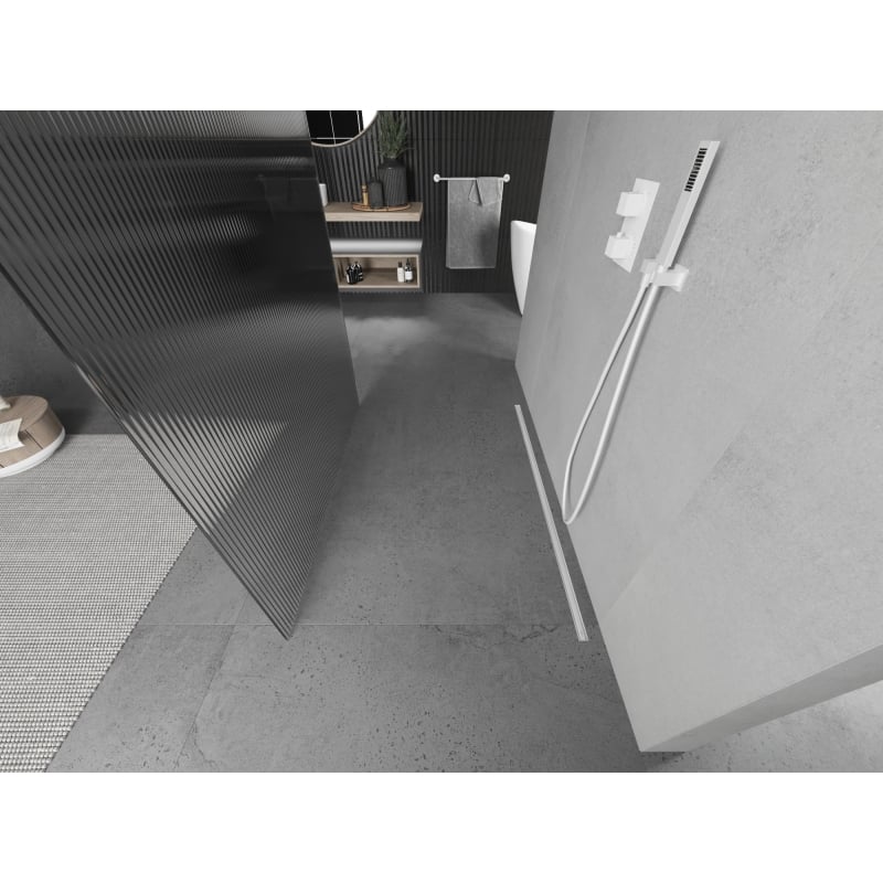 Mexen Kioto free-standing shower wall 130 x 200 cm, stripes 8 mm, white - 800-130-002-20-09
