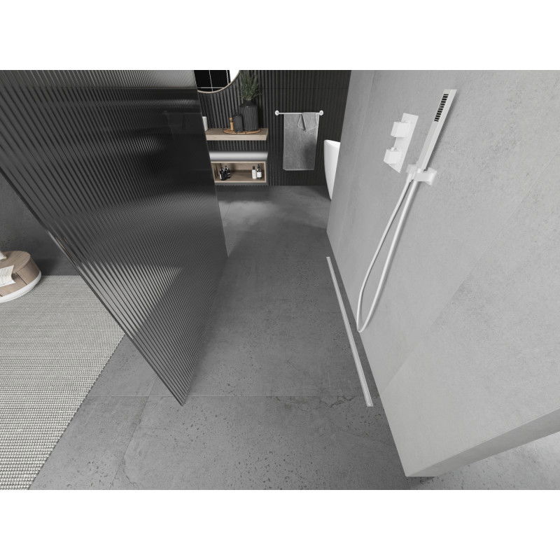 Mexen Kioto freestanding shower wall 140 x 200 cm, stripes 8 mm, white - 800-140-002-20-09