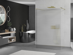 Mexen Kioto Freestanding shower wall 100 x 200 cm, stripe 8 mm, gold - 800-100-002-50-09
