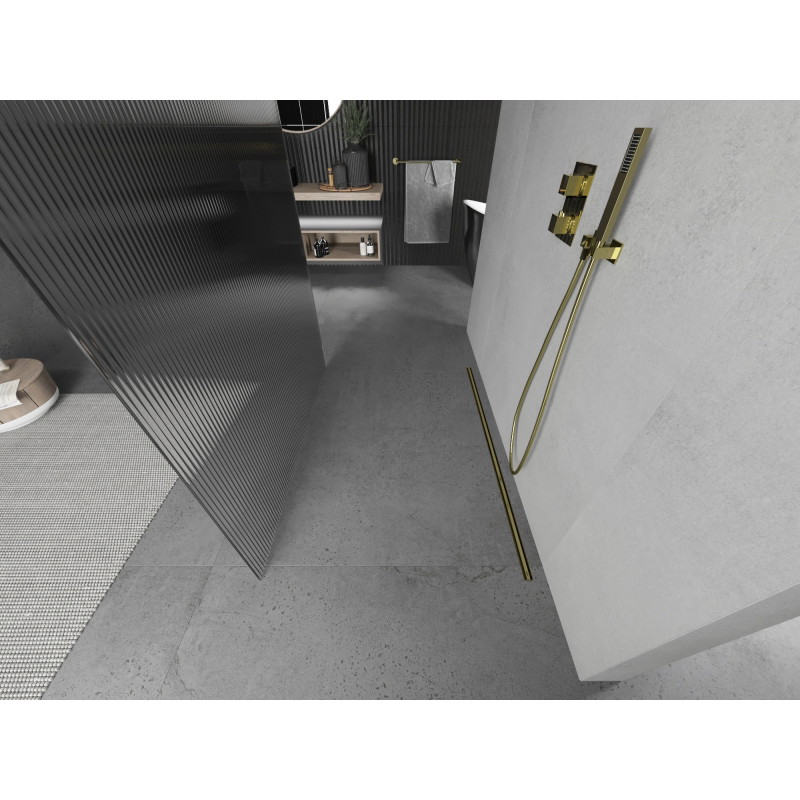 Mexen Kioto freestanding shower wall 110 x 200 cm, stripes 8 mm, gold - 800-110-002-50-09