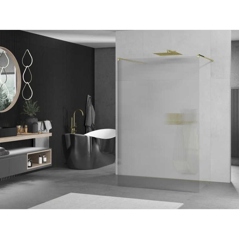 Mexen Kioto free-standing shower wall 110 x 200 cm, 8 mm stripes, gold - 800-110-002-50-09