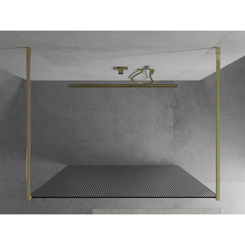 Mexen Kioto freestanding shower wall 130 x 200 cm, 8 mm stripes, gold - 800-130-002-50-09