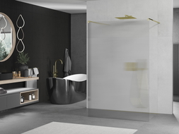 Mexen Kioto freestanding shower wall 130 x 200 cm, 8 mm stripes, gold - 800-130-002-50-09