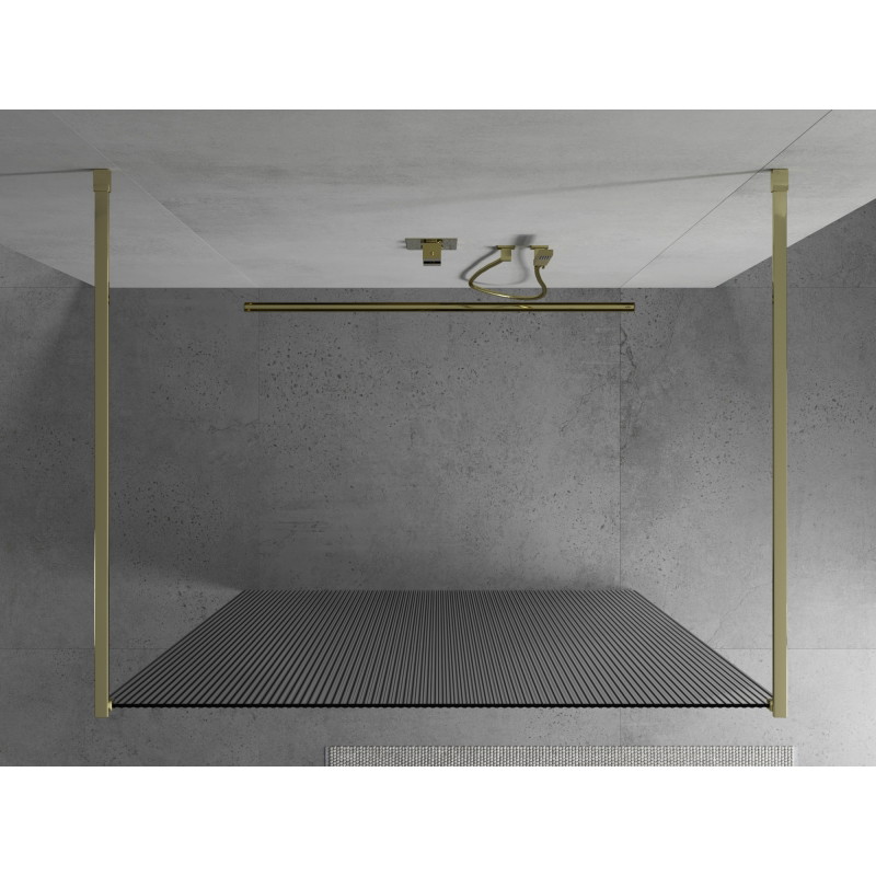 Mexen Kioto freestanding shower wall 140 x 200 cm, stripes 8 mm, gold - 800-140-002-50-09