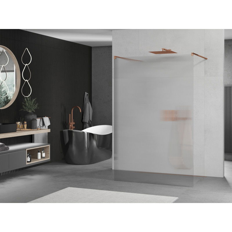Mexen Kioto freestanding shower wall 110 x 200 cm, stripes 8 mm, rose gold - 800-110-002-60-09