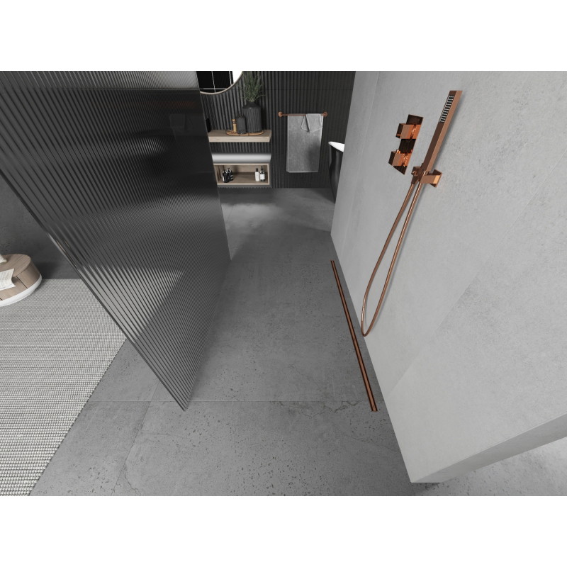 Mexen Kioto free-standing shower wall 110 x 200 cm, stripes 8 mm, rose gold - 800-110-002-60-09