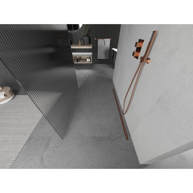 Mexen Kioto freestanding shower wall 110 x 200 cm, striped 8 mm, rose gold - 800-110-002-60-09