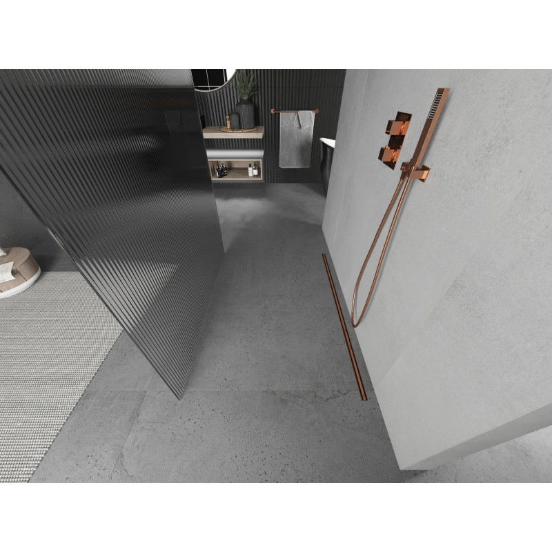 Mexen Kioto freestanding shower wall 110 x 200 cm, stripes 8 mm, rose gold - 800-110-002-60-09
