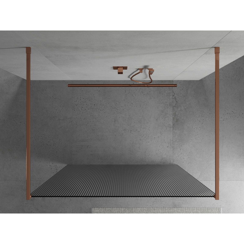 Mexen Kioto freestanding shower wall 140 x 200 cm, stripes 8 mm, rose gold - 800-140-002-60-09
