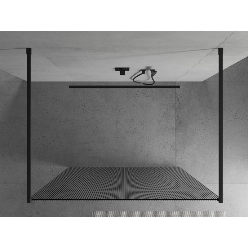 Mexen Kioto freestanding shower wall 120 x 200 cm, striped 8 mm, black - 800-120-002-70-09