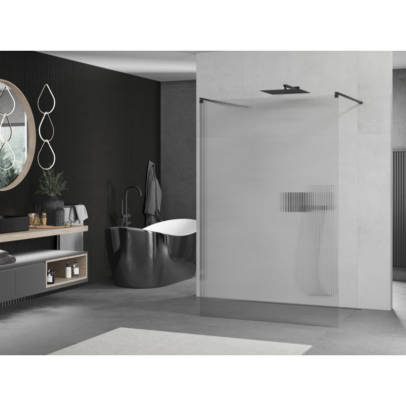 Mexen Kioto freestanding shower wall 100 x 200 cm, striped 8 mm, black - 800-100-002-70-09