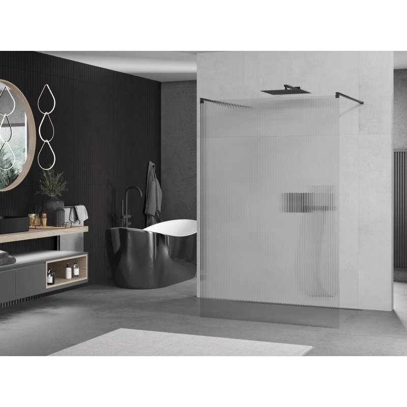 Mexen Kioto freestanding shower wall 140 x 200 cm, grooved 8 mm, black - 800-140-002-70-09