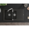 Mexen Matias granite sink 1.5-bowl with drainer and Savita kitchen faucet, black/gold - 6502-75-672601-00