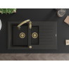 Mexen Matias 1.5-bowl granite sink with drainer and Savita kitchen faucet, black/gold - 6502-75-672601-50