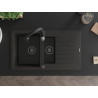 Mexen Matias granite sink 1.5-bowl with drainer and Savita kitchen faucet, black/gold - 6502-75-672601-70-B