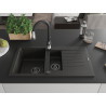 Mexen Matias granite sink 1.5-bowl with drainer and Savita kitchen faucet, black/gold - 6502-75-672601-70-B