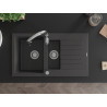 Mexen Matias granite sink 1.5-bowl with drainer and Savita kitchen faucet, black speckled - 6502-76-672601-00