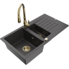 Mexen Matias 1.5-compartment granite sink with a drip tray and kitchen mixer tap Savita, spotted black - 6502-76-672601-50