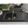 Mexen Matias 1.5-bowl granite sink with drainer and Savita kitchen faucet, speckled black - 6502-76-672601-50