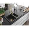 Mexen Matias 1.5-bowl granite sink with drainer and Savita kitchen faucet, speckled black - 6502-76-672601-50