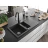 Mexen Matias 1.5-bowl Granite Sink with Drainer and Savita Kitchen Faucet, Black Speckled - 6502-76-672601-70