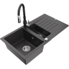 Mexen Matias 1.5-bowl Granite Sink with Drainer and Savita Kitchen Faucet, Black Speckled - 6502-76-672601-70