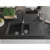 Mexen Matias 1.5-bowl Granite Sink with Drainer and Savita Kitchen Faucet, Black Speckled - 6502-76-672601-70