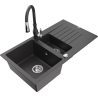 Mexen Matias granite sink 1.5-bowl with drainer and Savita kitchen faucet, speckled black - 6502-76-672601-76