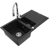 Mexen Matias granite sink 1.5-bowl with drainer and Savita kitchen faucet, black - 6502-77-672601-00