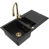 Mexen Matias 1.5-compartment granite sink with a drip tray and kitchen mixer tap Savita, Black - 6502-77-672601-50