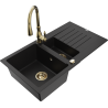 Mexen Matias granite sink 1.5-bowl with drainer and Savita kitchen faucet, black - 6502-77-672601-50